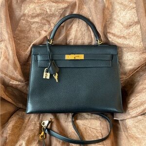 HERMÈS Black Ardennes Kelly 32 Sellier GHW – Square H (2004)